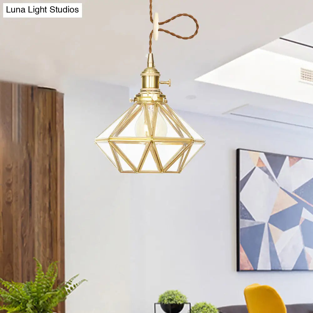 Postmodern Diamond Pendant Ceiling Light With Brass Accents And Adjustable Rope