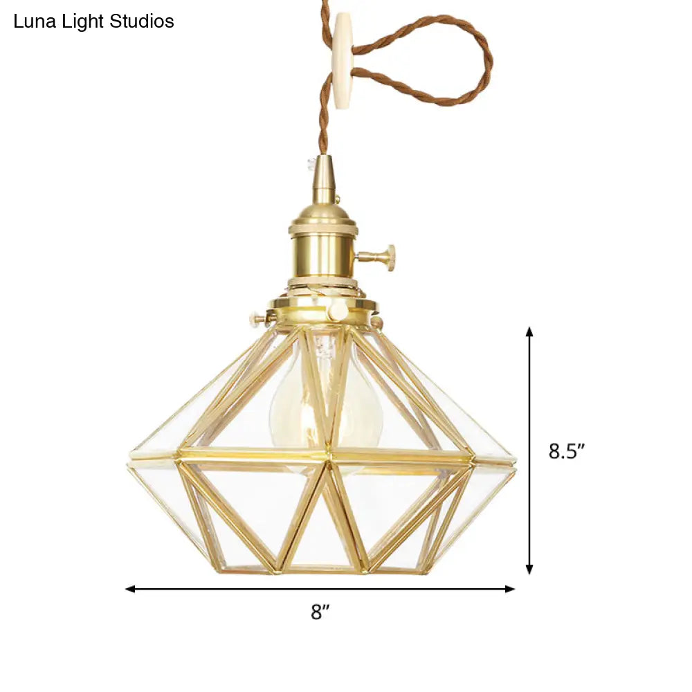 Postmodern Diamond Pendant Light With Brass Finish And Adjustable Rope