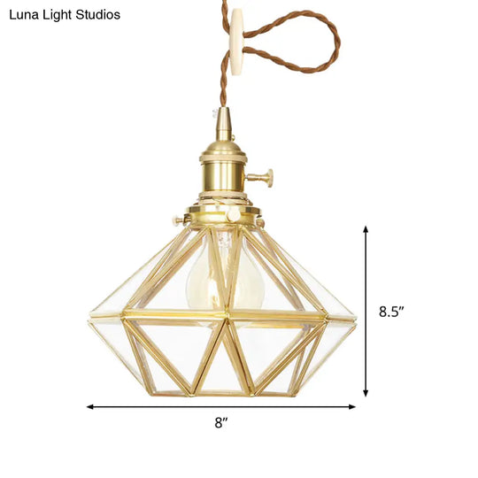 Postmodern Diamond Pendant Light With Brass Finish And Adjustable Rope