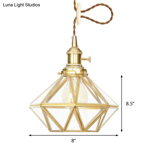 Postmodern Diamond Pendant Ceiling Light With Brass Accents And Adjustable Rope