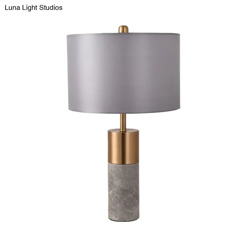 Postmodern Drum Bedside Table Lamp With Marble Pedestal - Black/White/Grey Fabric Design