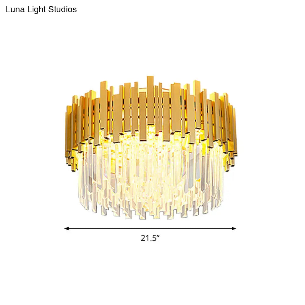 Postmodern Drum Ceiling Light: K9 Crystal Bedroom Chandelier In Gold