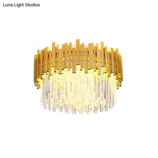 Postmodern Drum Ceiling Light: K9 Crystal Bedroom Chandelier In Gold