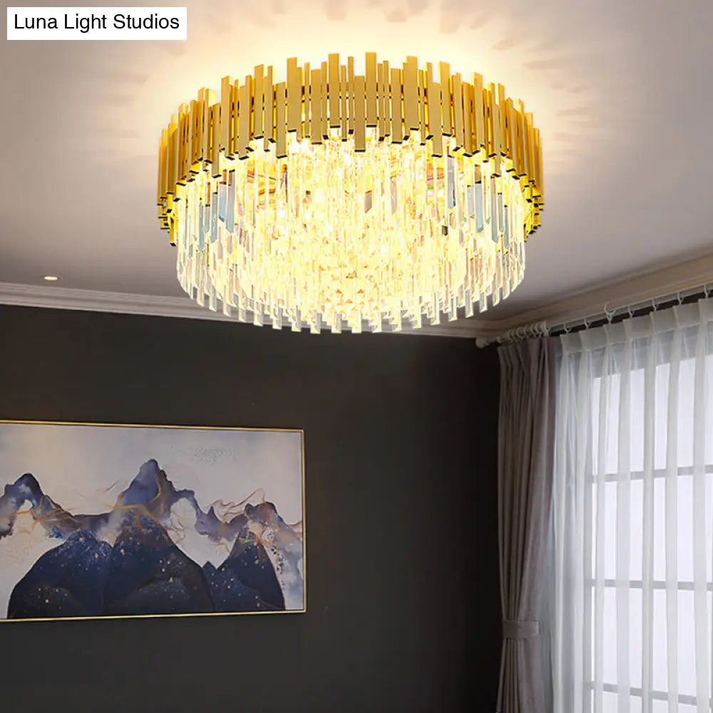 Postmodern Drum Ceiling Light: K9 Crystal Bedroom Chandelier In Gold