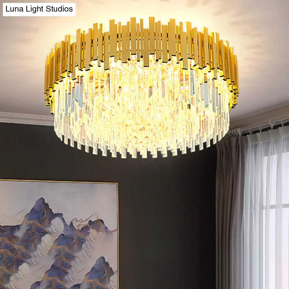 Postmodern Drum Ceiling Light: K9 Crystal Bedroom Chandelier In Gold / 31.5