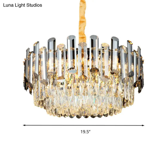 Postmodern Brass Chandelier - Beveled Crystal Drum Pendant Light Kit (10 Heads)