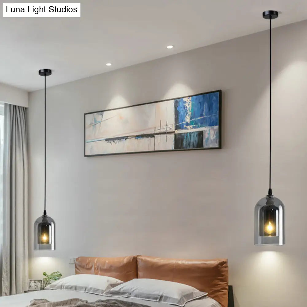 Postmodern Blown Glass Pendant Light - Dual Cloche Shape 1 Head Suspension Bedroom Lighting