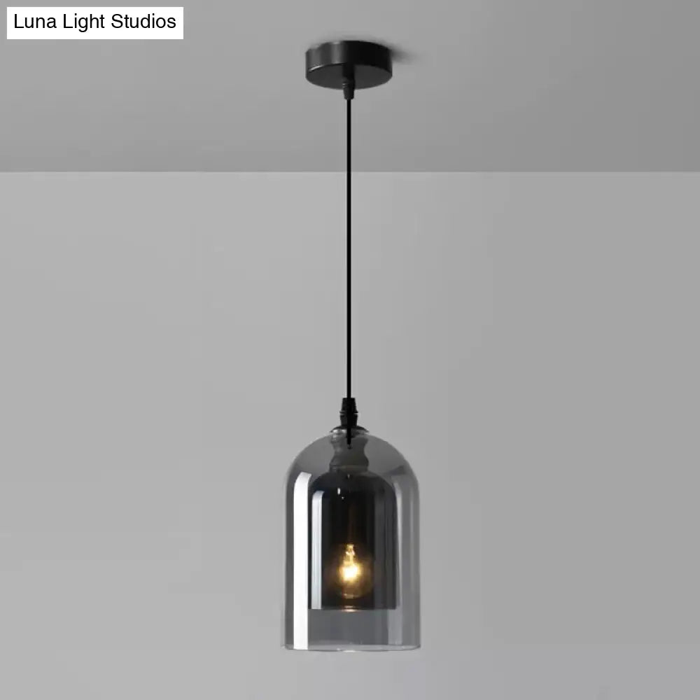 Postmodern Blown Glass Pendant Light - Dual Cloche Shape 1 Head Suspension Bedroom Lighting Smoke