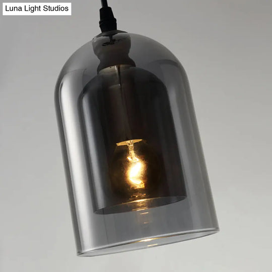 Postmodern Dual Cloche Pendant Bedroom Light With Blown Glass