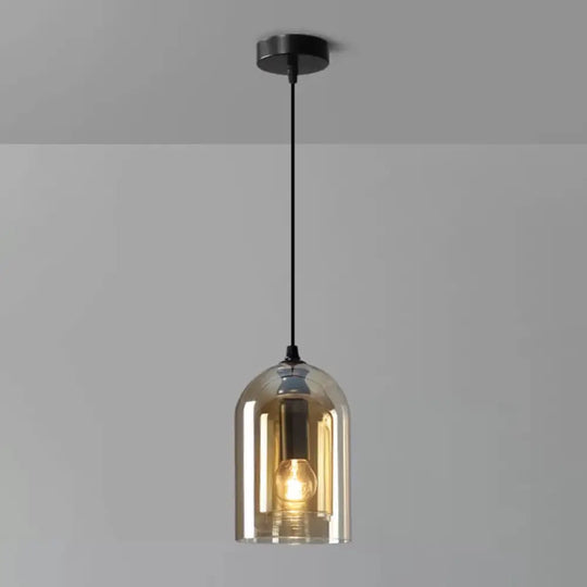 Postmodern Dual Cloche Pendant Bedroom Light With Blown Glass Cognac