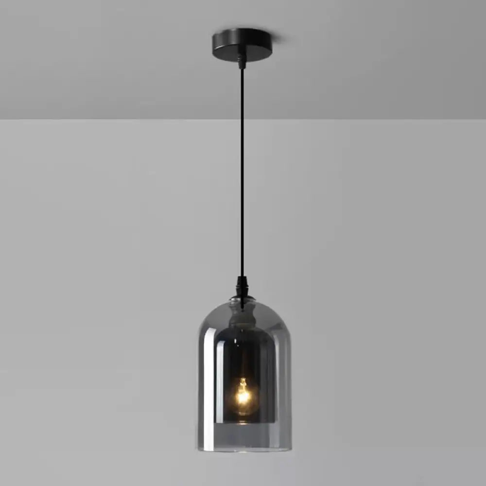 Postmodern Dual Cloche Pendant Bedroom Light With Blown Glass Smoke Gray