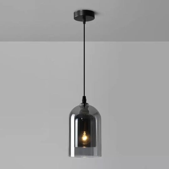 Postmodern Dual Cloche Pendant Bedroom Light With Blown Glass Smoke Gray