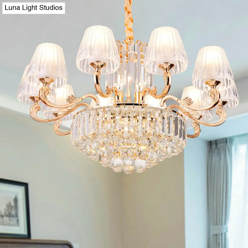 Postmodern Empire Style Suspension Light With Crystal Rods - 6/8/10 Heads Gold Pendant Chandelier 10