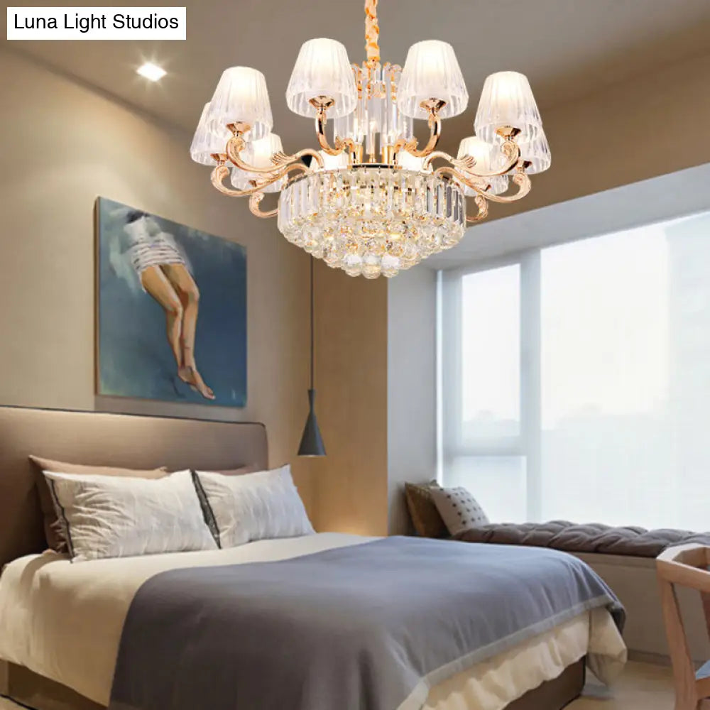 Postmodern Empire Style Suspension Light With Crystal Rods - 6/8/10 Heads Gold Pendant Chandelier