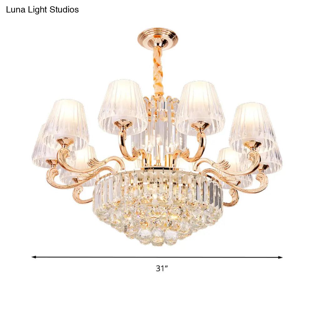 Postmodern Empire Shaped Crystal Rod Pendant Chandelier - 6/8/10 Heads Gold Suspension Light