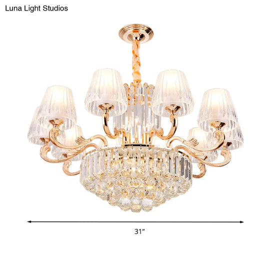 Postmodern Empire Shaped Crystal Rod Pendant Chandelier - 6/8/10 Heads Gold Suspension Light