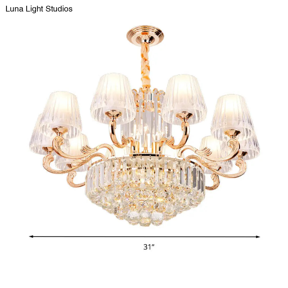 Postmodern Empire Style Suspension Light With Crystal Rods - 6/8/10 Heads Gold Pendant Chandelier