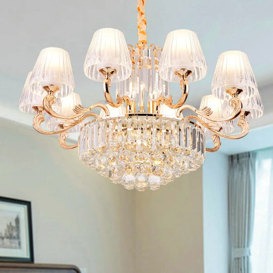 Postmodern Empire Shaped Crystal Rod Pendant Chandelier - 6/8/10 Heads Gold Suspension Light 10 /