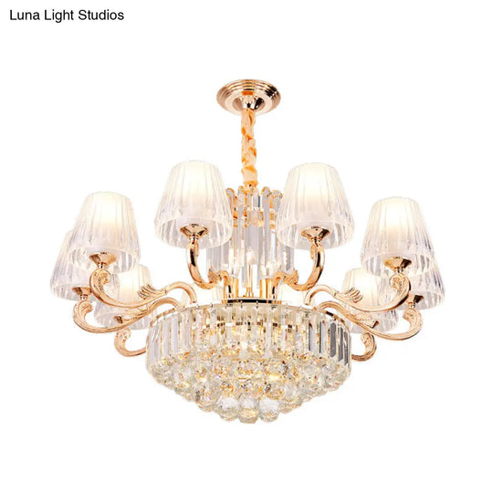 Postmodern Empire Style Suspension Light With Crystal Rods - 6/8/10 Heads Gold Pendant Chandelier