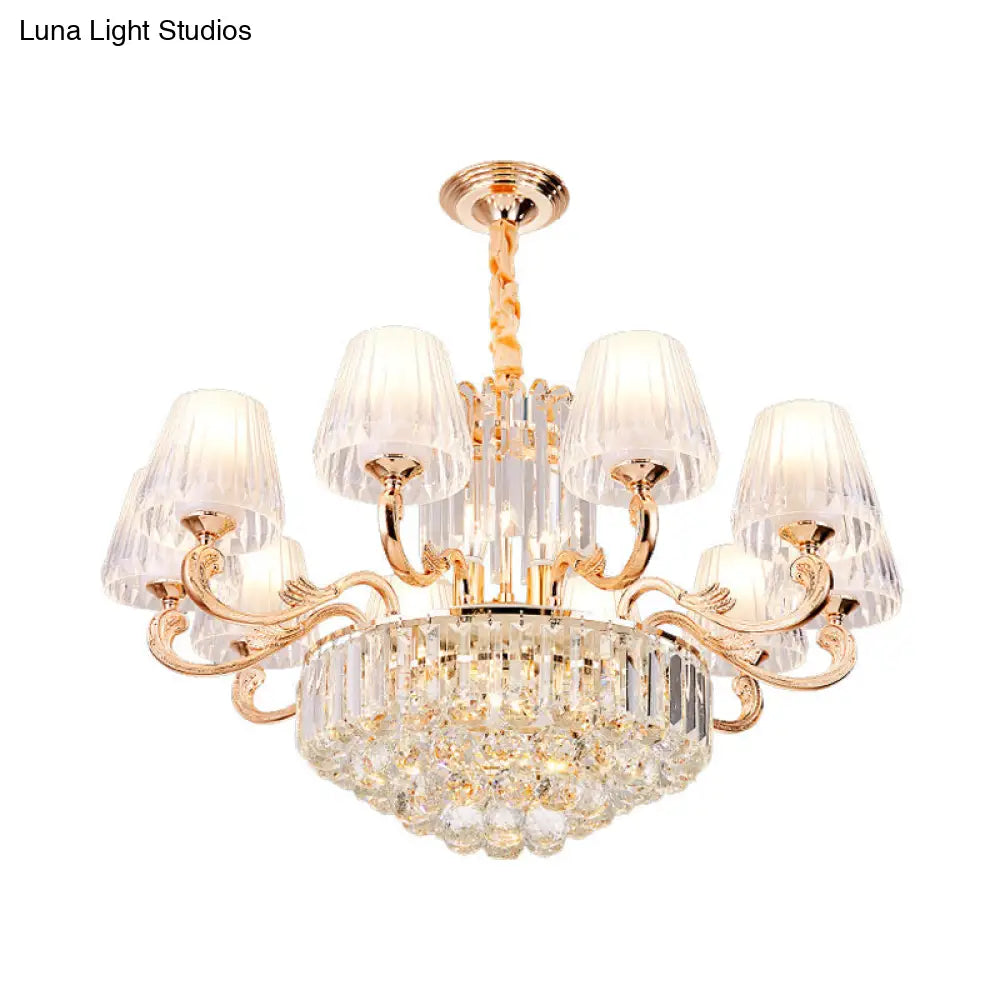 Postmodern Empire Shaped Crystal Rod Pendant Chandelier - 6/8/10 Heads Gold Suspension Light