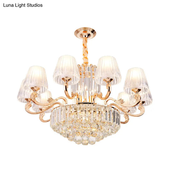 Postmodern Empire Shaped Crystal Rod Pendant Chandelier - 6/8/10 Heads Gold Suspension Light