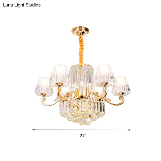 Postmodern Empire Style Suspension Light With Crystal Rods - 6/8/10 Heads Gold Pendant Chandelier