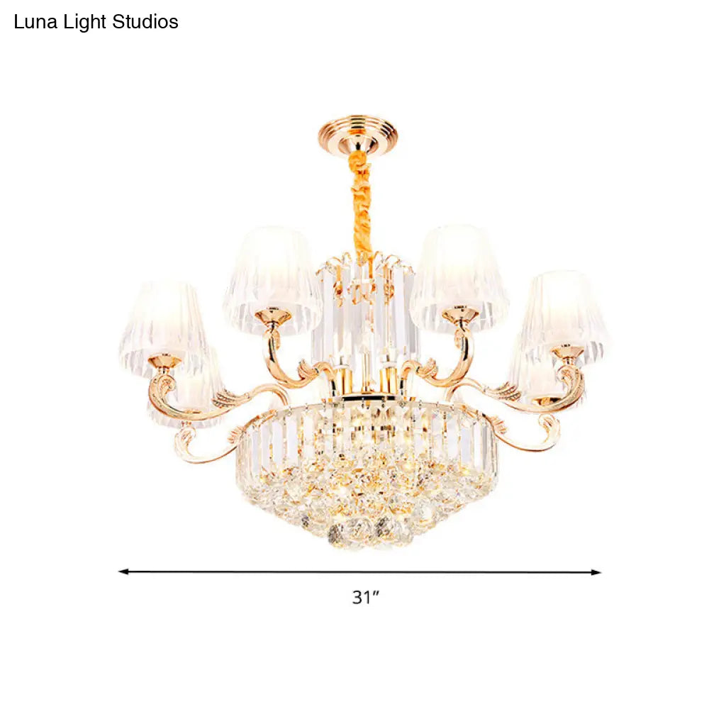 Postmodern Empire Style Suspension Light With Crystal Rods - 6/8/10 Heads Gold Pendant Chandelier