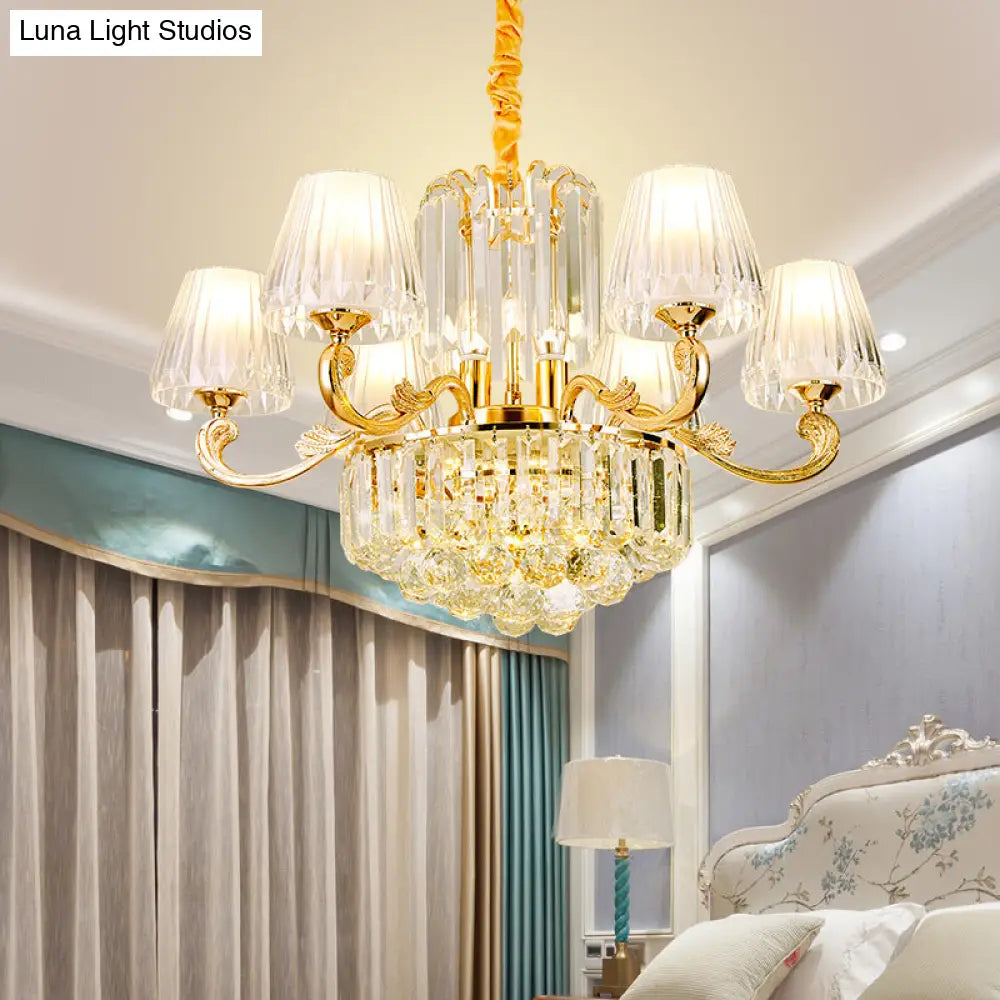 Postmodern Empire Style Suspension Light With Crystal Rods - 6/8/10 Heads Gold Pendant Chandelier 6