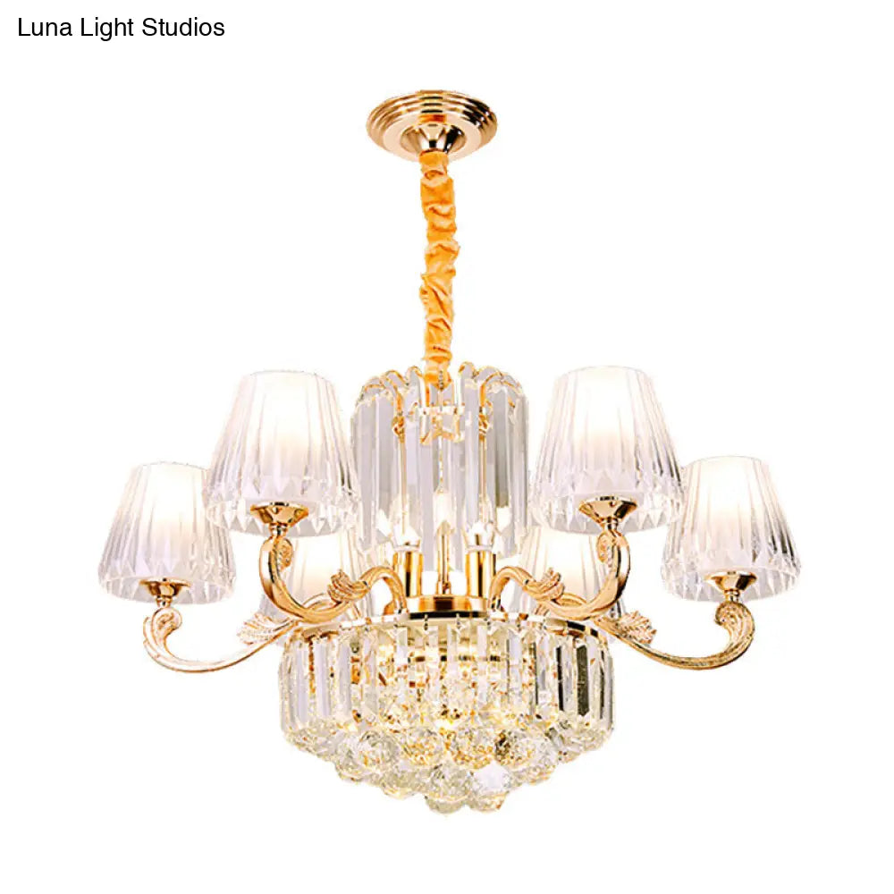 Postmodern Empire Style Suspension Light With Crystal Rods - 6/8/10 Heads Gold Pendant Chandelier