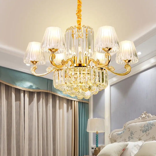 Postmodern Empire Shaped Crystal Rod Pendant Chandelier - 6/8/10 Heads Gold Suspension Light 6 /