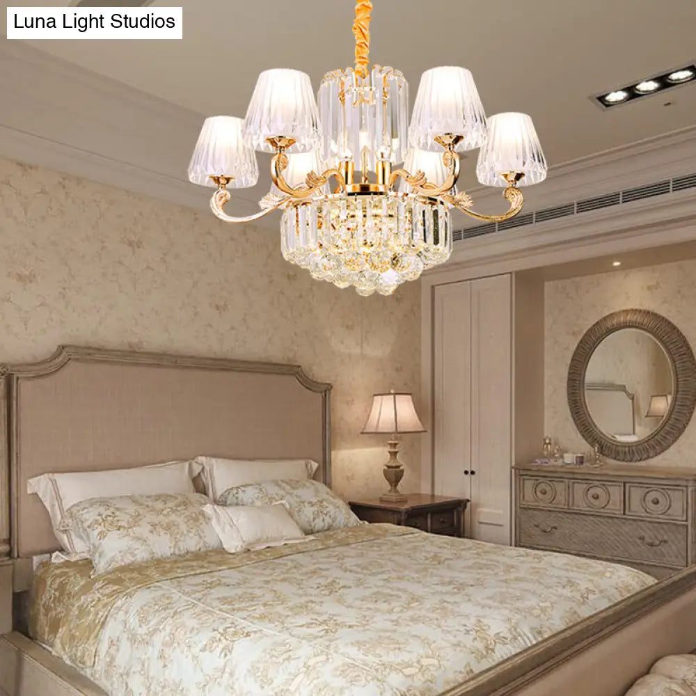 Postmodern Empire Style Suspension Light With Crystal Rods - 6/8/10 Heads Gold Pendant Chandelier