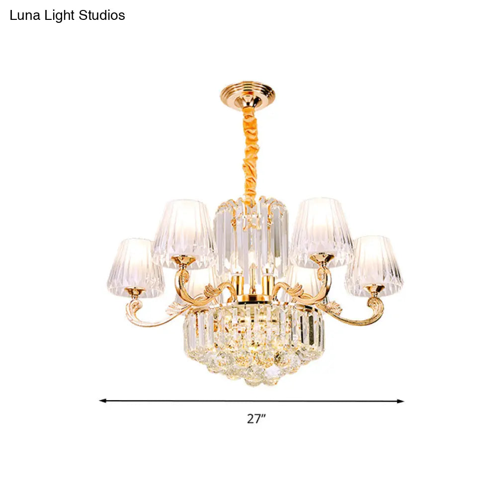 Postmodern Empire Shaped Crystal Rod Pendant Chandelier - 6/8/10 Heads Gold Suspension Light