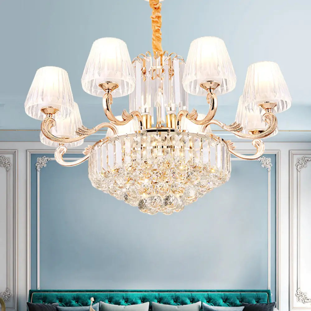 Postmodern Empire Shaped Crystal Rod Pendant Chandelier - 6/8/10 Heads Gold Suspension Light 8 /