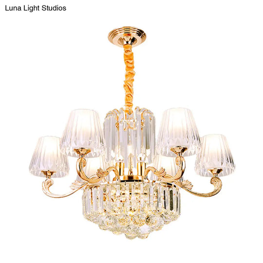 Postmodern Empire Shaped Crystal Rod Pendant Chandelier - 6/8/10 Heads Gold Suspension Light