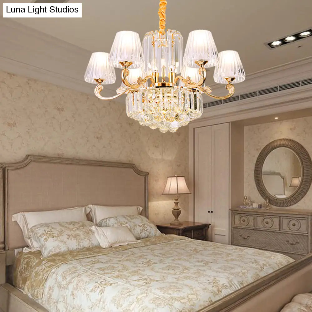 Postmodern Empire Shaped Crystal Rod Pendant Chandelier - 6/8/10 Heads Gold Suspension Light