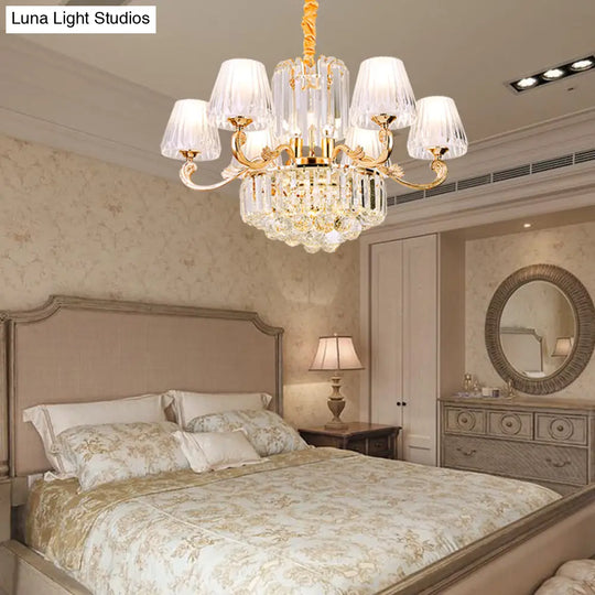 Postmodern Empire Shaped Crystal Rod Pendant Chandelier - 6/8/10 Heads Gold Suspension Light