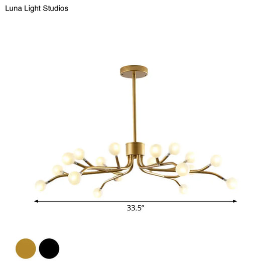 Postmodern Dining Room Chandelier Lamp: Frosted White Ball Glass 18 Heads Black/Gold Finish