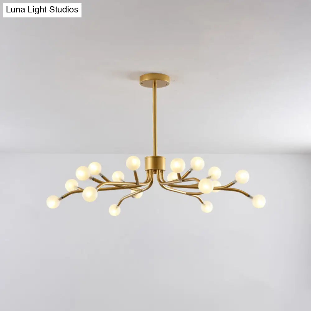 Postmodern Dining Room Chandelier Lamp: Frosted White Ball Glass 18 Heads Black/Gold Finish