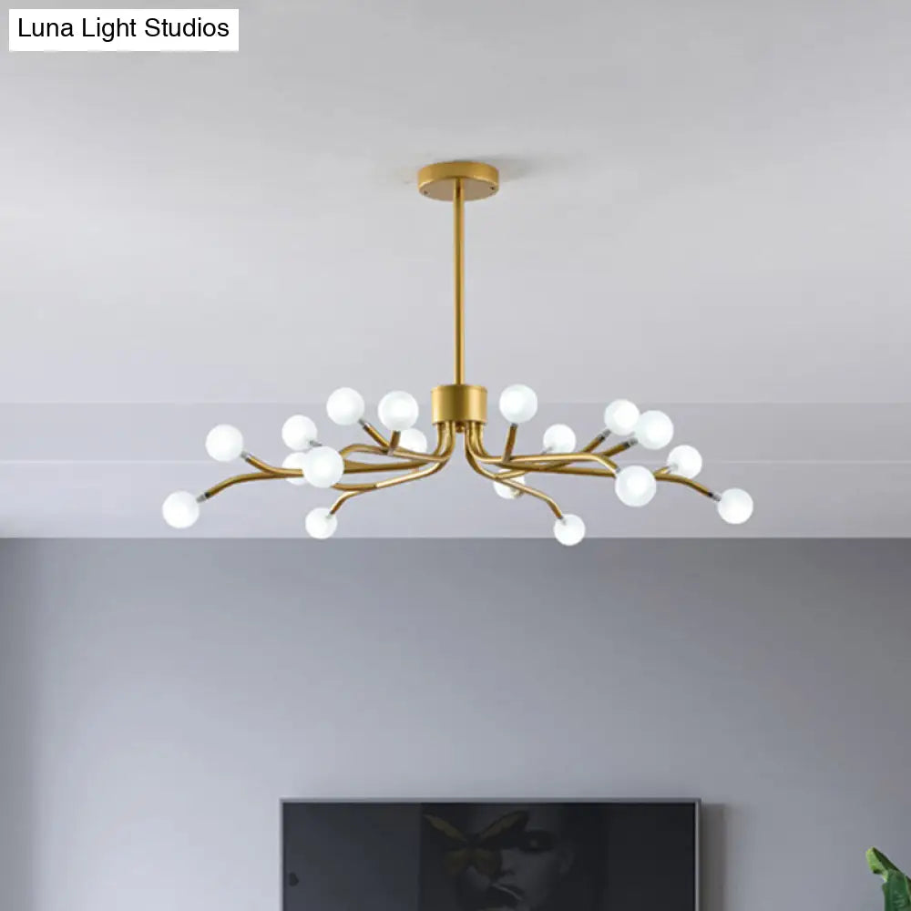 Postmodern Dining Room Chandelier Lamp: Frosted White Ball Glass 18 Heads Black/Gold Finish