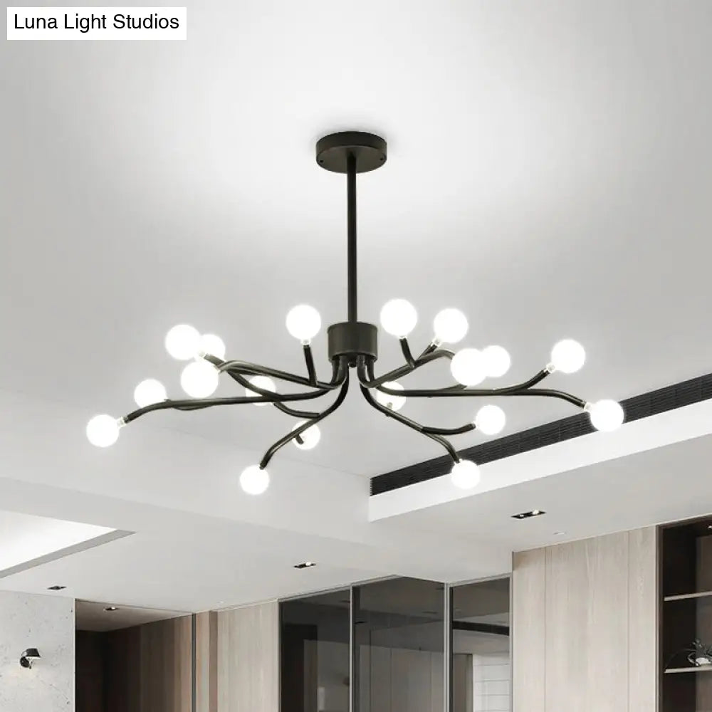 Postmodern Dining Room Chandelier Lamp: Frosted White Ball Glass 18 Heads Black/Gold Finish Black