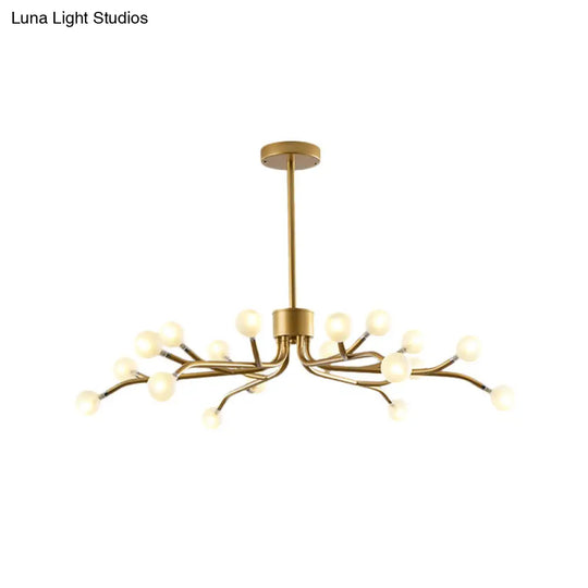 Postmodern Dining Room Chandelier Lamp: Frosted White Ball Glass 18 Heads Black/Gold Finish