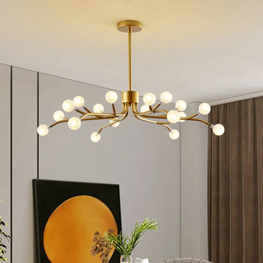 Postmodern Frosted Glass 18-Head Chandelier Lamp Pendant For Dining Room In Black/Gold Gold