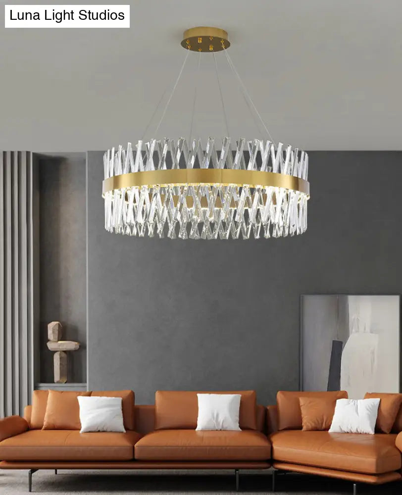 Postmodern Geometric K9 Crystal Pendant Light In Gold For Bedroom Or Island With Led