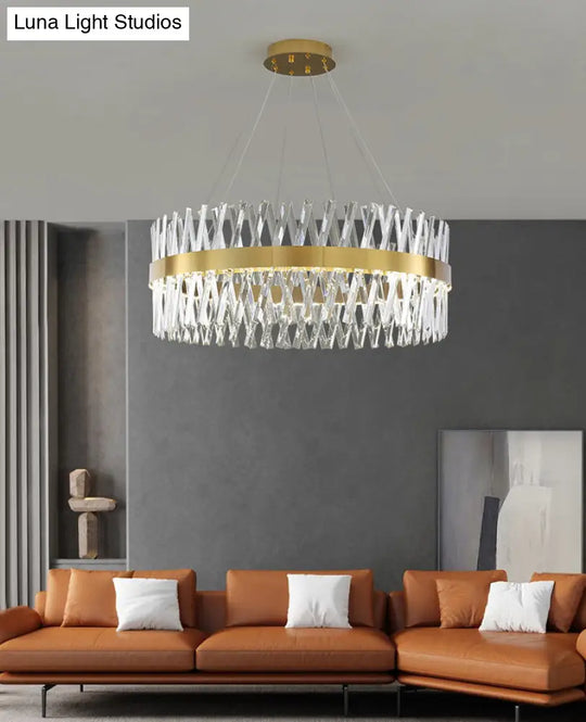 Postmodern Geometric K9 Crystal Pendant Light In Gold For Bedroom Or Island With Led