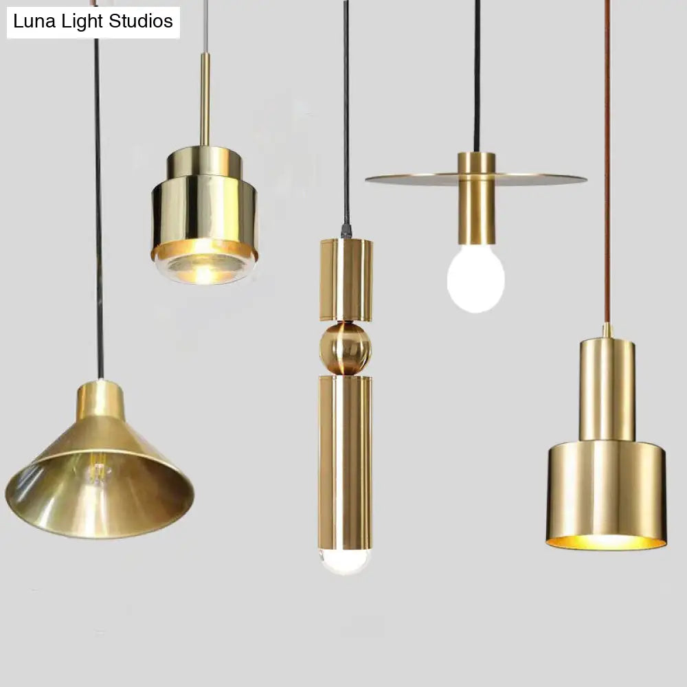 Modern Gold Geometric Ceiling Pendant Light - Single Metallic Hanging Lamp