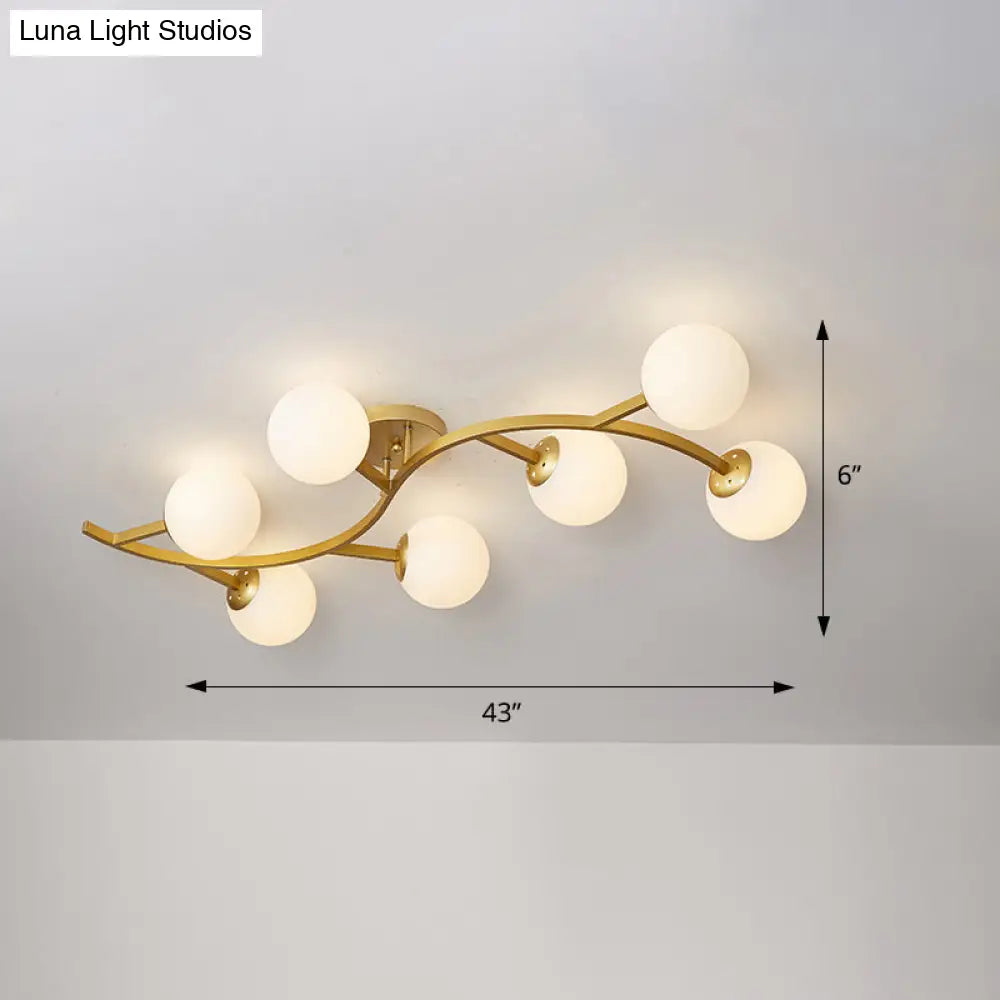 Postmodern Glass Ball Ceiling Light For Living Room - Branch Semi Flush Mount