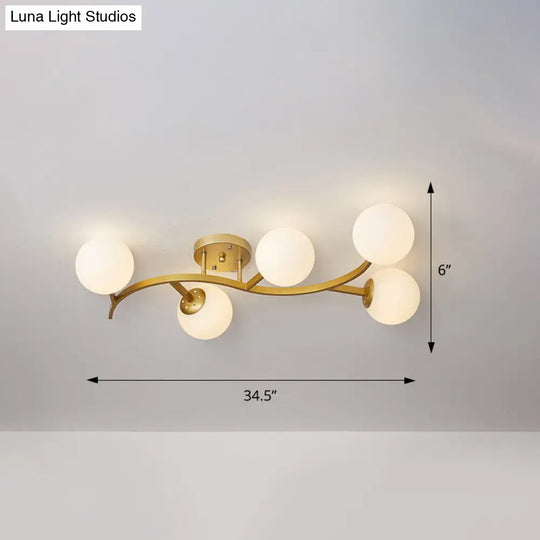 Postmodern Glass Ball Ceiling Light For Living Room - Branch Semi Flush Mount