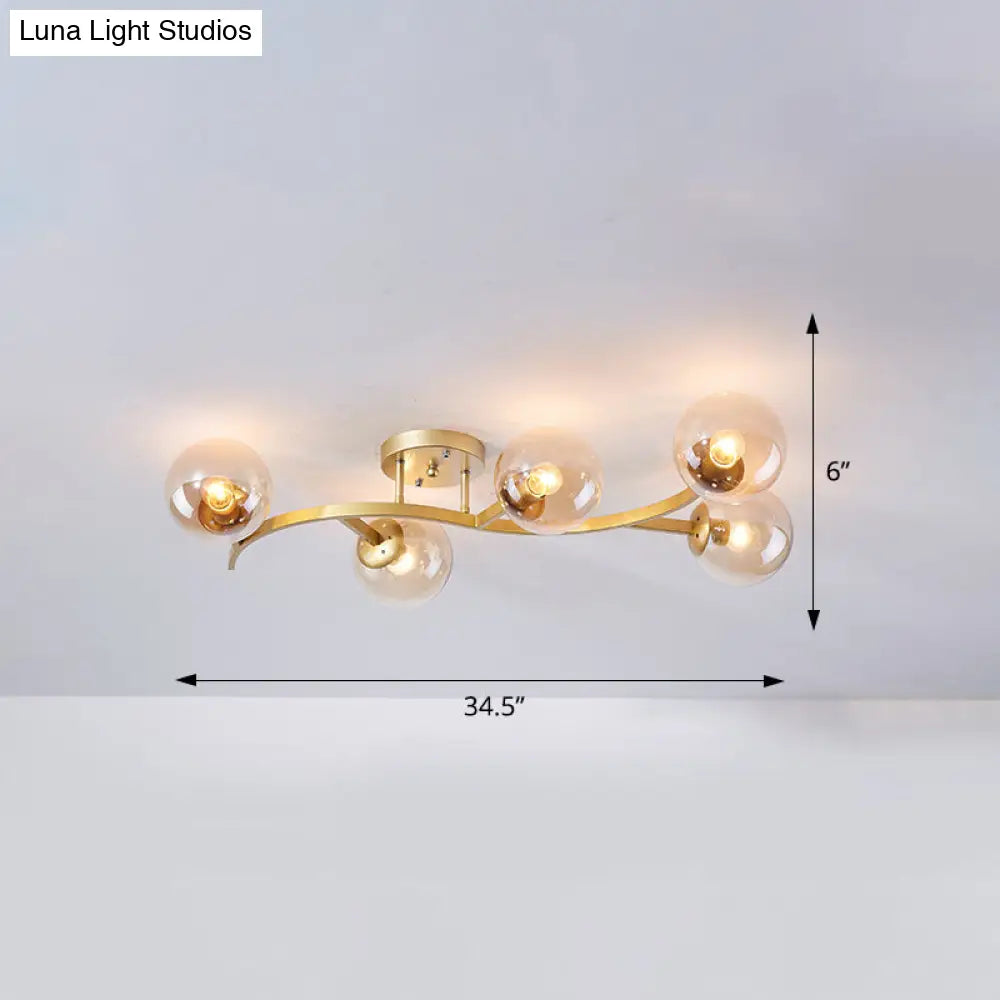 Postmodern Glass Ball Ceiling Light For Living Room - Branch Semi Flush Mount