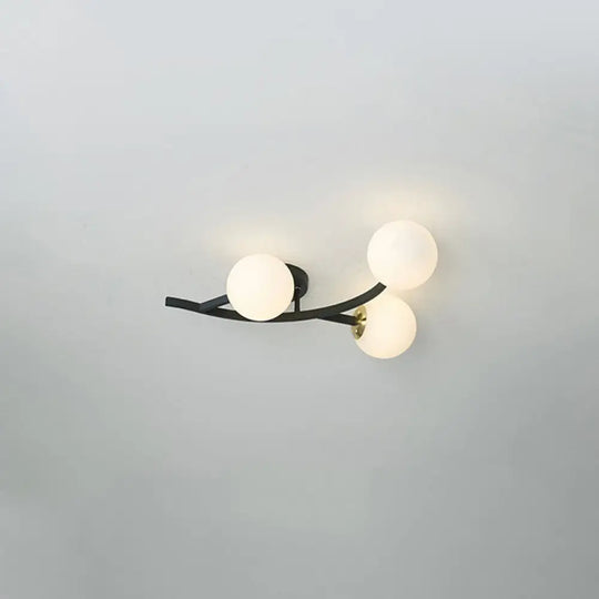 Postmodern Glass Ball Ceiling Light For Living Room - Branch Semi Flush Mount 3 / Black Milk White