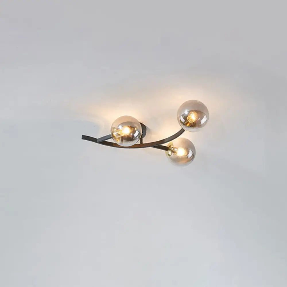 Postmodern Glass Ball Ceiling Light For Living Room - Branch Semi Flush Mount 3 / Black Smoke Grey